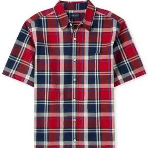 Men's Plaid Poplin Button Up Shirt - Ruby - Size XL